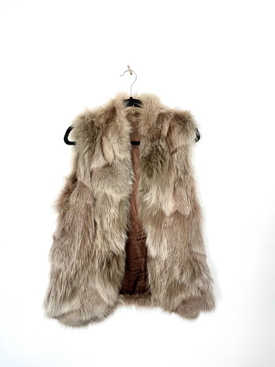 Gilet vintage sans manches en fourrure veritable de renard