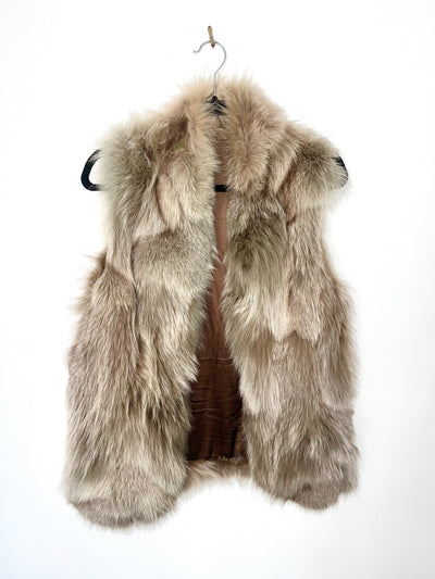 Gilet vintage sans manches en fourrure veritable de renard