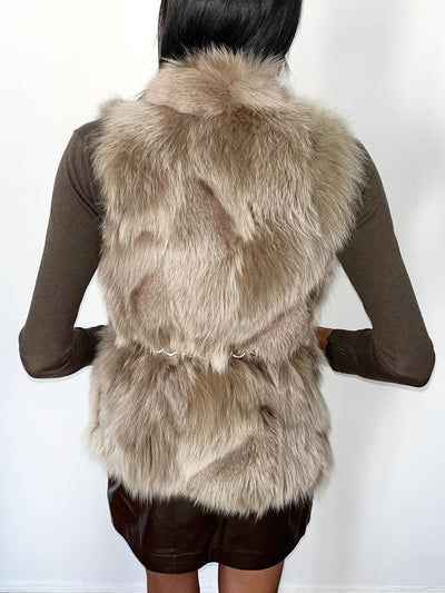 Gilet vintage sans manches en fourrure veritable de renard