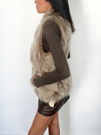 Gilet vintage sans manches en fourrure veritable de renard