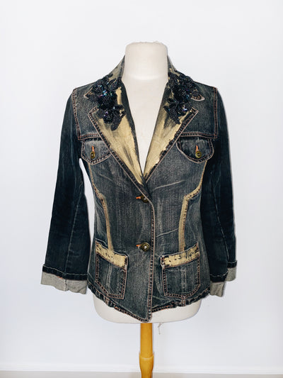 Veste blazer en jean et détails broderies perlés ( SOLD OUT )