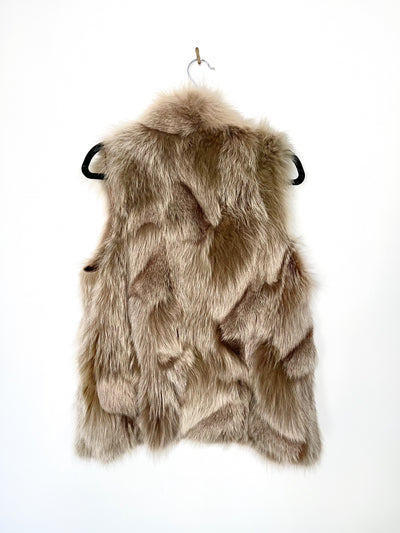 Gilet vintage sans manches en fourrure veritable de renard