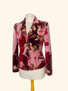 Veste blazer en velours rose à motifs floraux