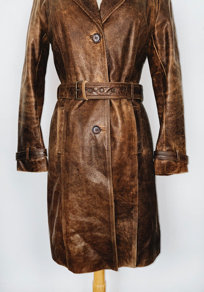 Manteau long vintage en cuir veritable vieilli ( SOLD OUT )