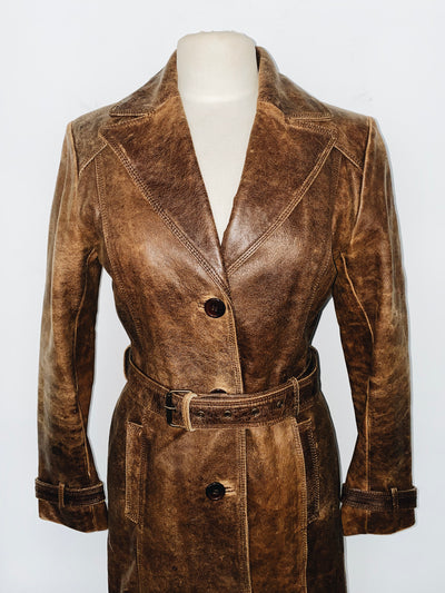 Manteau long vintage en cuir veritable vieilli ( SOLD OUT )